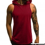 AMOFINY Men's Tops Fitness Muscle Hole Sleeveless Hooded Bodybuilding Skin Tight-Drying Tops Red B07P8RQS43